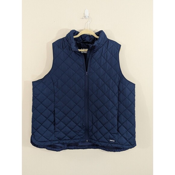 Lands End Navy Blue Quilted Women's Puffer Vest Plus Size 3X Fall Layering - Picture 1 of 8
